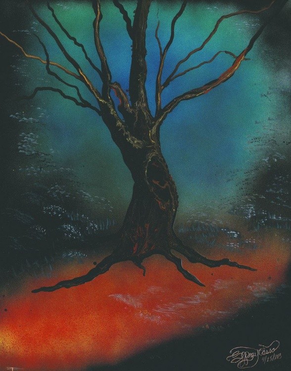 4262013 the singing tree somewhere on the moonspraycasso spraypainting spa spray paint Landscape The