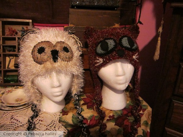 Hand Crocheted Owl & Pussy Cat Hats