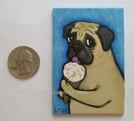 Pug Dog Hand Painted Magnet Painting Lauren Davis