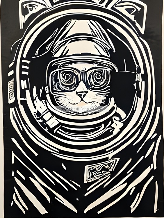 Space cat linocut
