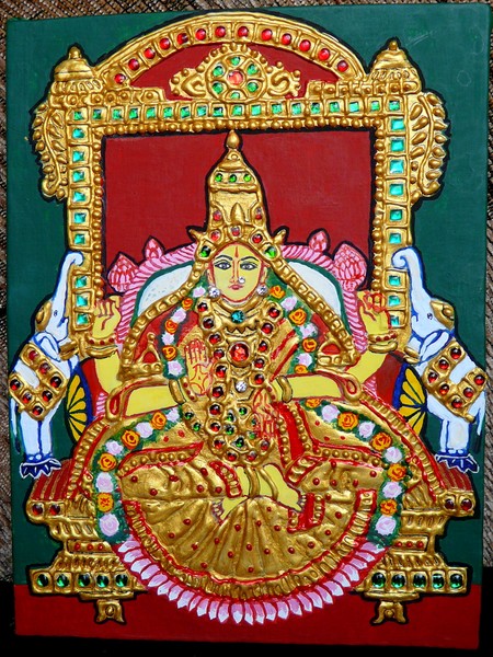 Goddess Gajalakshmi in Tanjore painting