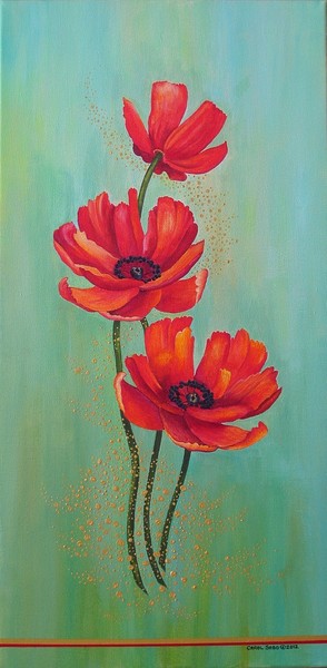 Three Red Poppies With Pixie Dust ~ Acrylic/ Canva