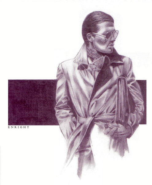 drawing in pencil of some guy in a trenchcoat