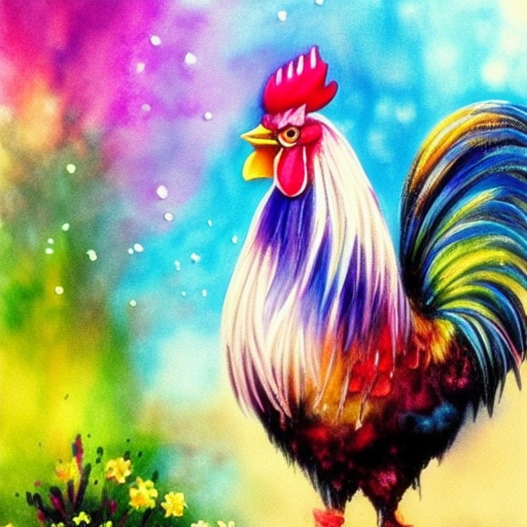 Colorful watercolor rooster