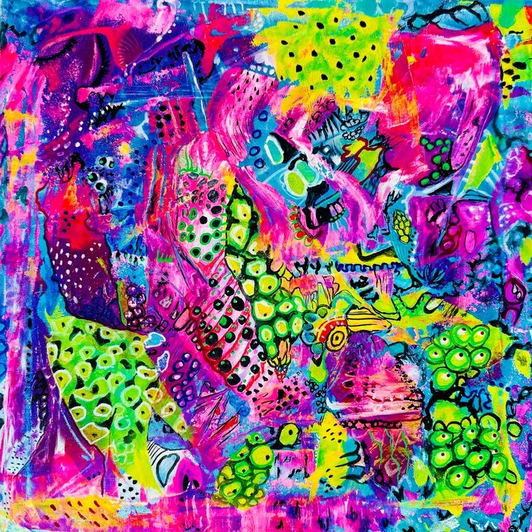 615. Colorful Dreamscape Abstract Acrylic and Gouache Fusion