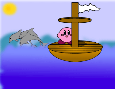 Kirby on a boat