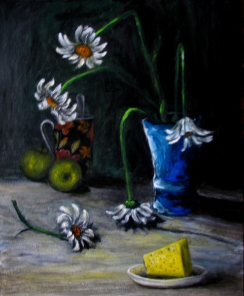 Flowers camomile still life acrylic painting