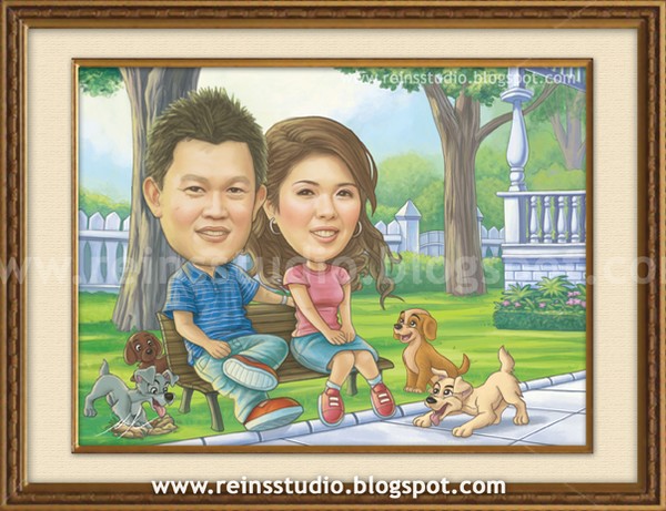 Romantic Garden Wedding Caricature With Frame By Christopher Nico Reins Studio LRF