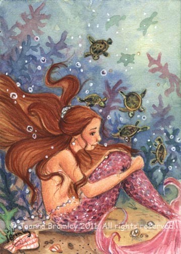 Mermaid & Baby Turtles ACEO