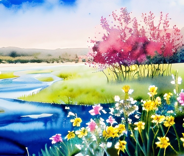 Watercolor floral river