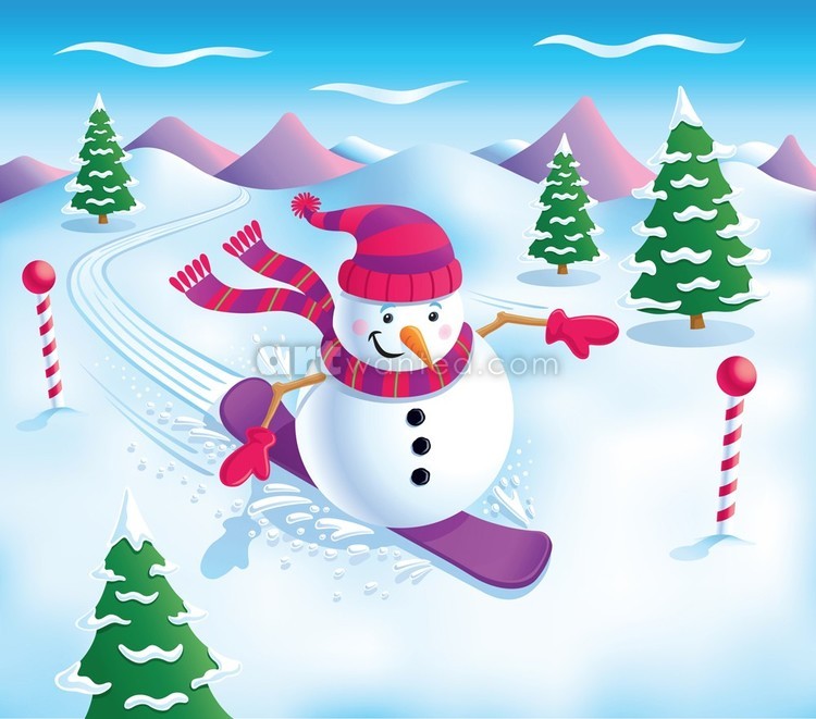 Snowman Snowboarding On Slopes