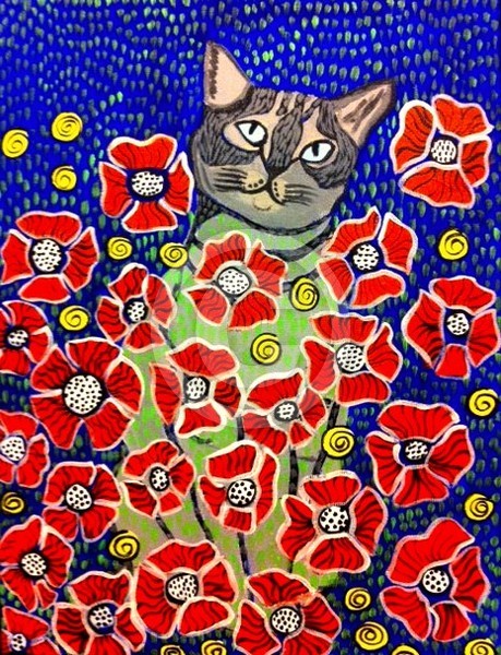 Cat amongst the poppies