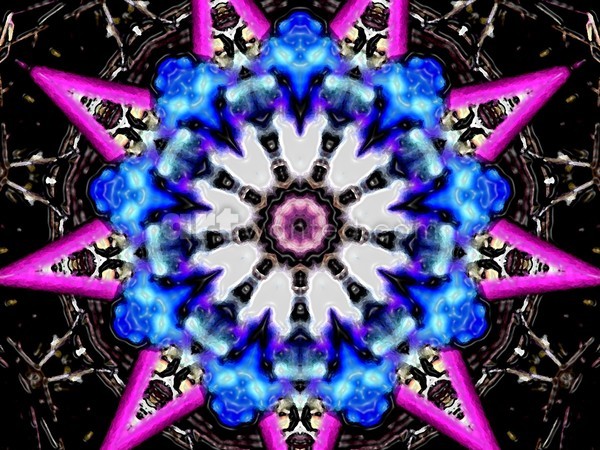 Blue & Pink Spiky Star Kaleidoscope Mandala