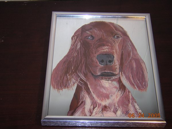 personlized portrait of canine on a mirror