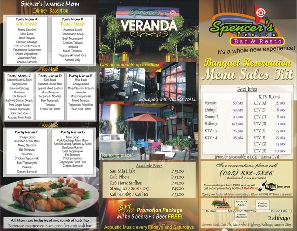 Spencer's Bar & Resto Party Menu Brochure