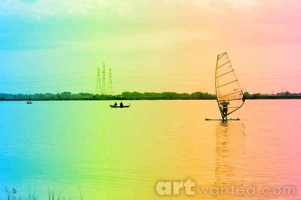 Windsurfer & Boat Rainbow Sky Photo