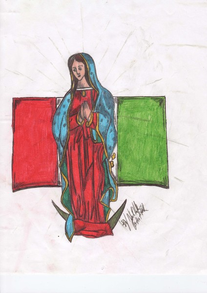 mother mary and mexican flag