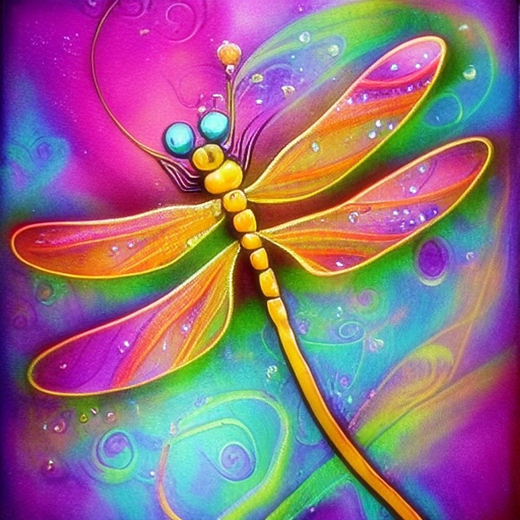 Glowing pink and orange dragonfly