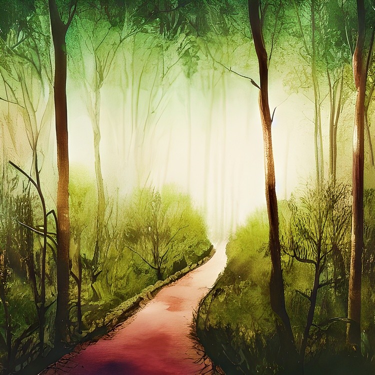 Watercolor forest path