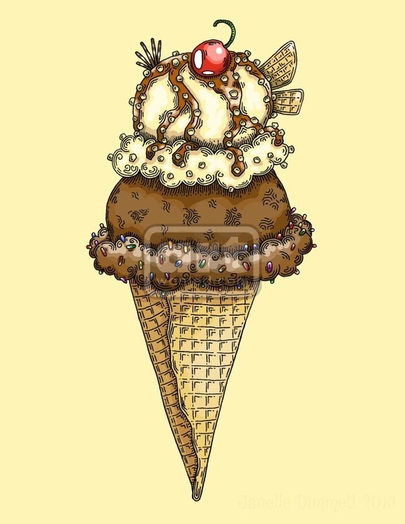 Ice Cream Cone - Chocolate and Vanilla with Cherry