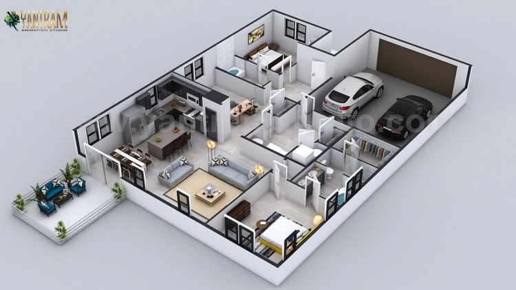 3D Floor Plan for 3D Contemporary Residential Home by Architectural Animation Studio, Texas