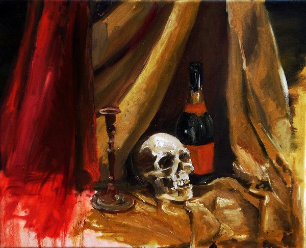Still Life with Skull and Champagne