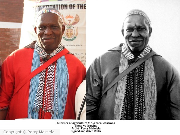 Senzeni Zokwana Photo vs Drawing by Percy Maimela