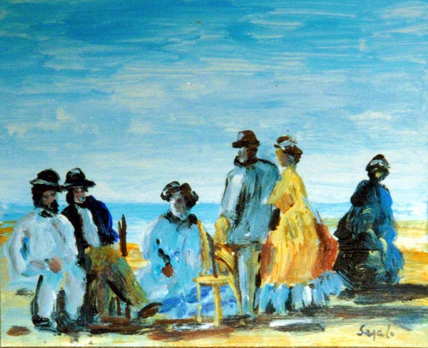 19TH CENTURY CHARACTERS ON A BEACH