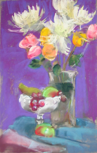 Compote Dish with Fruit, Bouquet of Flowers