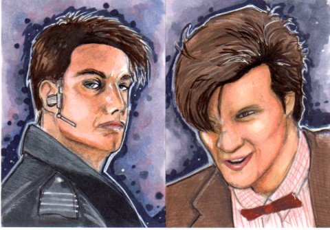 sketch cards Jack Harkness and Doctor Who