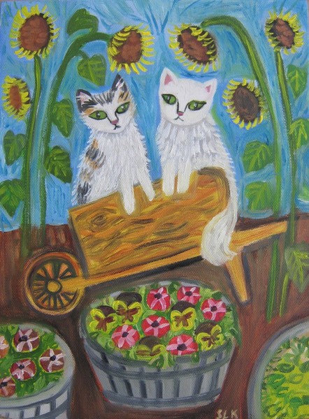 Cats in the Flower Garden