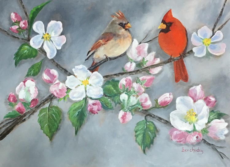 Cardinals on a Cherry Blossom Branch
