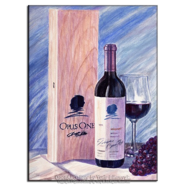 Mondavi Opus One and glass red wine  By Yuriy B