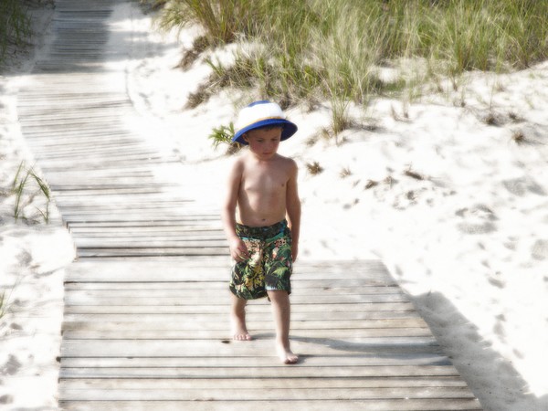 Child Walking Path to Beach Whitewash