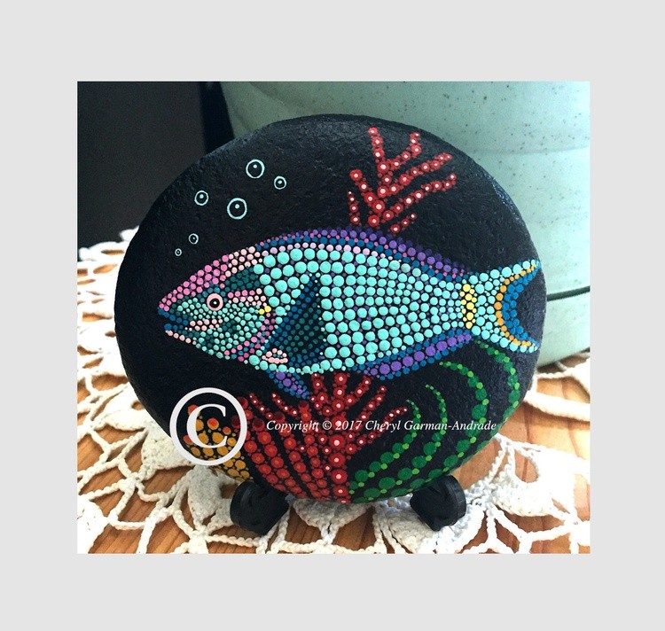 Parrot Fish Dot Art River Stone