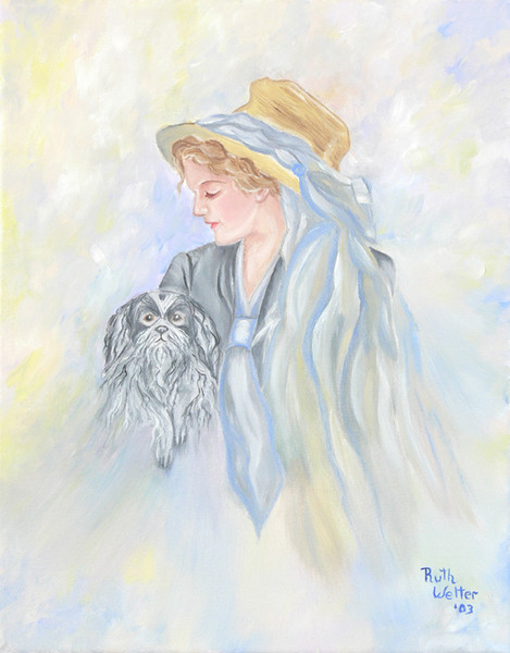 Fisher Girl & Dog Oil On Canvas