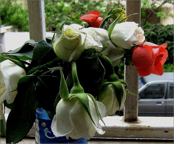 Vase of flowers on the wqindow