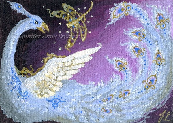 ACEO Blue Phoenix and the Dragonfly