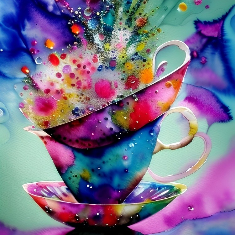 Watercolor splatter teacups