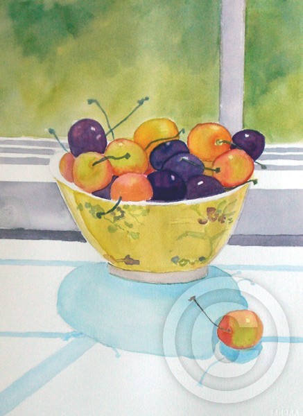 Cherries in a Yellow Bowl