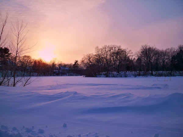 Sunset on the Charles with Winter Snow