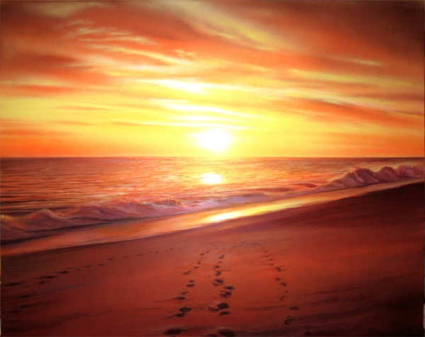 MOST BEAUTIFUL OCEAN - acrylic painted sundown