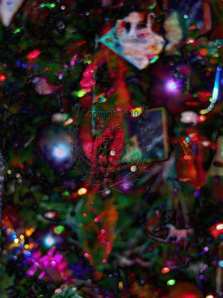 Christmas tree, ornaments, tinsel & colorful light