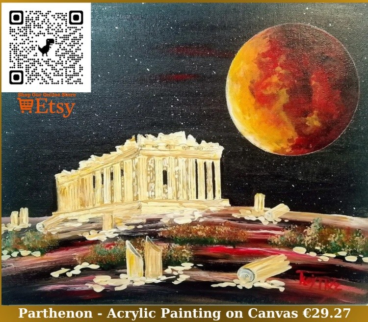 Parthenon - Acropolis. Original Acrylic Painting, Artwork, Wall Decor, Ancient Greece $32.00
