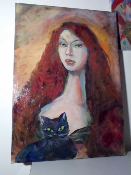 Girl with cat Art contemporary Oil paint on canvas