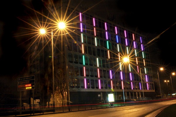 Wolverhampton Uni arts building by night