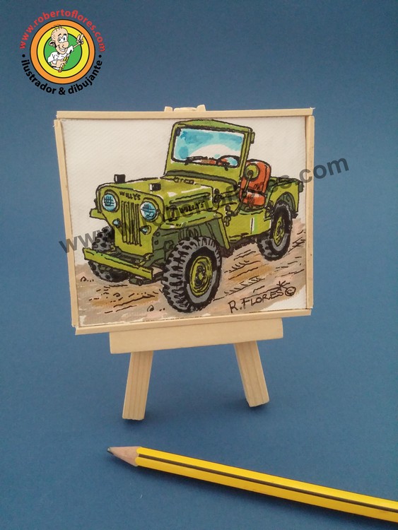 Mini canvas cartoon Willys CJ3B jeep (1)