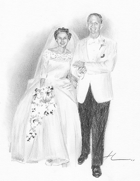 newlyweds pencil drawing
