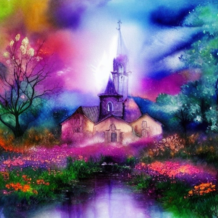 Colorful church and garden