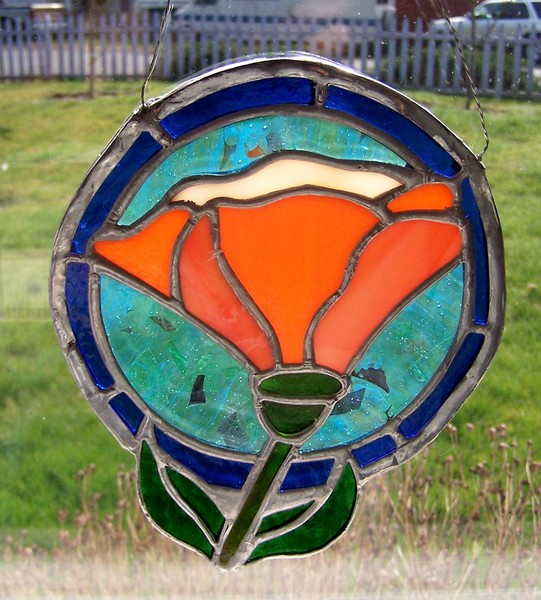 Orange Poppy Stained Glass Suncatcher